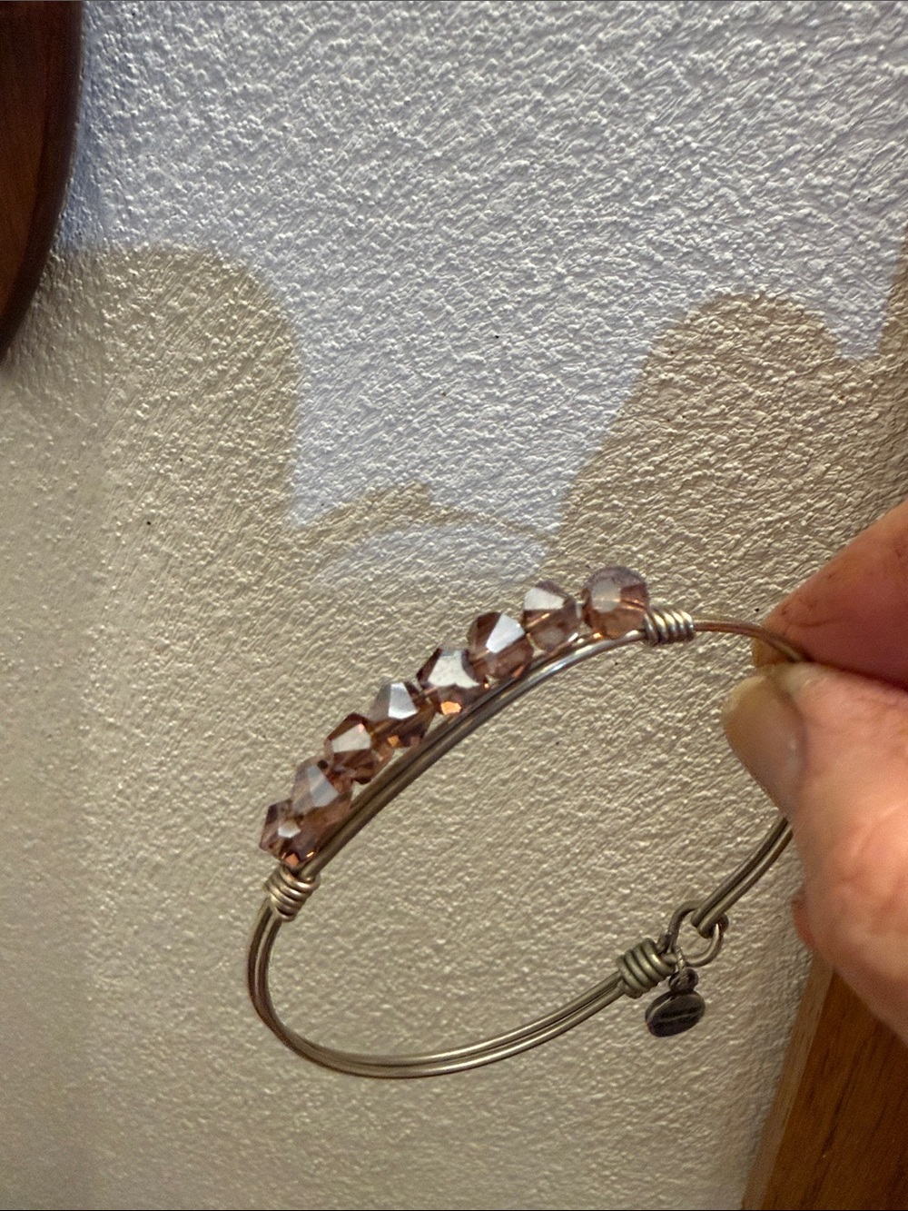 Luca + Danni Silver Bangle with Pale Pink Magenta Crystal Beads
